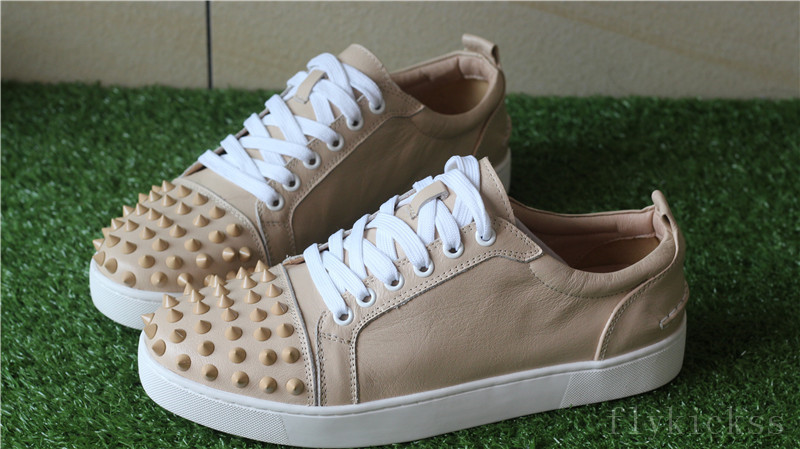 CL Christian Louboutin Louis Spikes Flat Cream Khaki